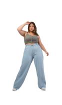 Calça jeans feminina wide leg plus com lycra 46 ao 54