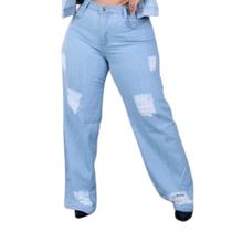Calça Jeans Feminina Wide Leg Plus Size Cintura Alta Levanta Bumbum