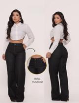 Calça Jeans Feminina Wide Leg Preta Cintura Alta Reta Soltinha Estilo, Conforto e Qualidade
