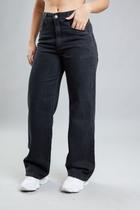 Calça Jeans Feminina Wide Leg Preta Lemier Collection