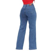 Calça Jeans Feminina Wide Leg Reta Pantalona Levanta Empina Bumbum Bolsos Trabalho Casual
