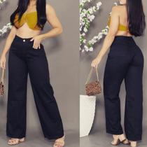 Calça jeans feminina wide leg tradicional collor preta