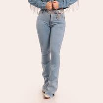 Calça Jeans Feminino Delavê Diamond Inteira Brilhos Pratas Texas Ranch Jeans Moda Country