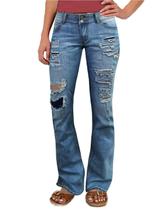 Calça jeans Flamingals, bota larga, cintura baixa, rasgada