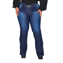 Calça jeans flare boca larga plus size feminina