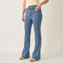 Calça Jeans Flare Cintura Alta com Nervuras