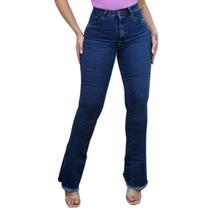 Calça Jeans Flare Cintura Alta Cós Alto Elastano Lycra Levanta Bumbum Moda Feminina
