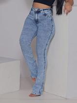 Calça jeans Flare Clara Marmorizada Cintura alta com lycra modela bumbum Calça jeans Flare Clara Marmorizada Cintura alta com lycra modela bumbum