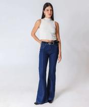 Calça Jeans Flare Feminina Botão Duplo Azul-04017