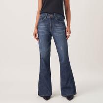 Calça Jeans Flare Fenda Lateral Azul Escuro