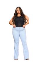Calça Jeans Flare Plus Size Azul Claro Credencial com Elastano Calça Jeans Flare Plus Size Azul Claro Credencial com Elastano