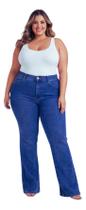 Calça Jeans Flare Plus Size Feminina Marmorizada Cintura Alta Curve
