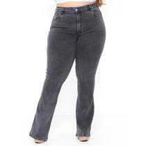 Calça Jeans Flare Plus Size Marmorizada com bolso e com lycra