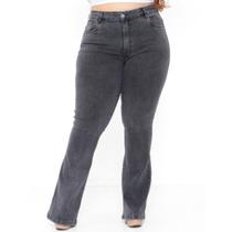Calça Jeans Flare Plus Size Marmorizada com bolso e com lycra Calça Jeans Flare Plus Size Marmorizada com bolso e com lycra