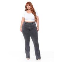 Calça Jeans Flare Plus Size Marmorizada com bolso e com lycra