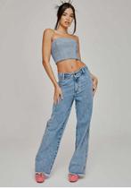 Calça jeans full lenght high shine