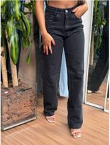 Calça Jeans Grafite escuro Wideleg Cintura Alta