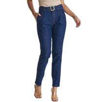 Calça Jeans HNO Reta Mom Classic c/ Cinto Azul Marinho