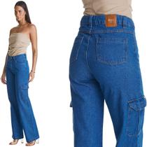 Calça Jeans HNO Wide Leg Cargo Pantalona Azul Calça Jeans HNO Wide Leg Cargo Pantalona Azul