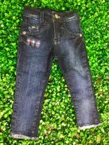 Calça Jeans Infantil Femenino Bolso Flor Baby