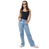 Calça Jeans Infantil Menina Wide Leg Pantalona Marmorizado Médio Combine com tênis, sandálias ou bota