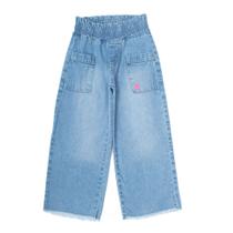 Calça Jeans Infantil Trajadinhos Wide Leg com Elástico Azul