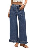 Calça jeans jeans chouyatou feminina 2026 com babados e pernas largas Calça jeans jeans chouyatou feminina 2026 com babados e pernas largas