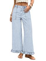 Calça jeans jeans chouyatou feminina 2026 com babados e pernas largas Calça jeans jeans chouyatou feminina 2026 com babados e pernas largas