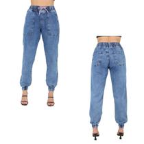 Calça Jeans Jogger Feminina Cintura Alta Elástico