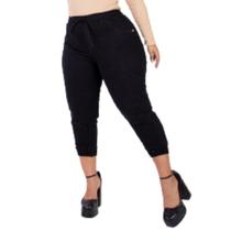 Calça Jeans Jogger Feminina Plus Size Com Elastano Cós de Elástico Capri Color