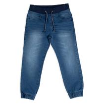 Calça Jeans Jogger Infantil Masculina Mania Kids com Ribana Azul Jeans