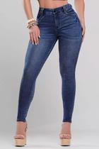 Calça Jeans Justa Efeito Empina Bumbum Curva Dos Sonhos 87700 Pitbull Tamanho:38Cor:Azul