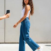 Calça jeans juvenil menina lisa wide leg