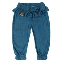 Calça jeans laço balone barra c/babado