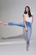 Calça Jeans Lado Avesso Cropped Jegging Azul Claro