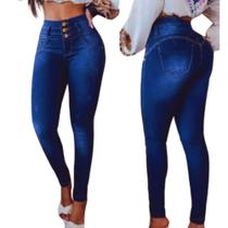 Calça Jeans Lipo Modeladora Cós Alto Empina Bumbum Strech Chapa Barriga