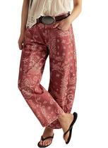 Calça Jeans Loveimgs Estampa Floral Baggy Barril Vermelho Rosado P Calça Jeans Loveimgs Estampa Floral Baggy Barril Vermelho Rosado P