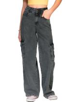 Calça Jeans Marmorizada Wide Leg Cargo de Menina Infantil Juvenil Calça Jeans Marmorizada Wide Leg Cargo de Menina Infantil Juvenil