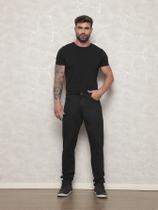 Calça Jeans Masculina Alfaitaria De Sarja Com Lycra Elastano Preto Corte Reto