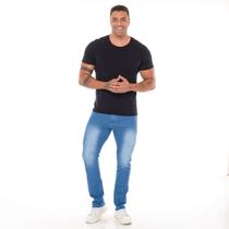 Calça jeans masculina céu azul pistolado suave com bolso bordado Calça jeans masculina céu azul pistolado suave com bolso bordado