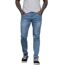 Calça Jeans Masculina Délavé Premium Puídos Premium Azul