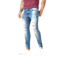 Calça Jeans Masculina Destroyed Com Respingos de Tinta Super Skinny Fit Zune