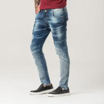 Calça Jeans Masculina Destroyed Estonada com Respingos Super Skinny Fit Zune