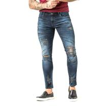 Calça Jeans Masculina Destroyed Estonada Super Skinny Fit Zune Calça Jeans Masculina Destroyed Estonada Super Skinny Fit Zune