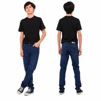 Calça Jeans masculina Infantil Juvenil Menino Jeans Escuro Premium Com Elástico Interno casual dia a dia escola inverno confortável do 04 ao 16