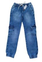 Calça Jeans Masculina Jogger Cargo Infantil Juvenil (R3020)
