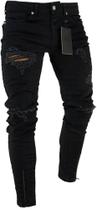 calça jeans masculina na cor preta tam 44 com detalhes de rasgo - vihmodas