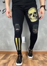 Calça Jeans Masculina Premium Black Caveira Gold - JST Jeans