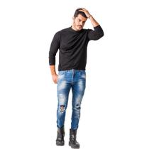 Calça Jeans Masculina Skinny Confortável Destroyed Moderna