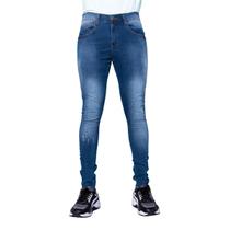 Calça Jeans Masculina Skinny Manchada Com Puído E Elastano